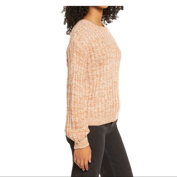 NWT Blank NYC Heather Ribbed Crewneck Sweater Size XL Tan/white knit mix - Picture 2 of 12